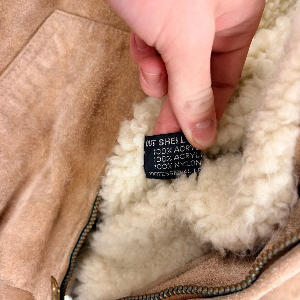 VTG 80s Bloomingdale's Boys Shop Vintage Suede Leather Sherpa Bomber Jacket